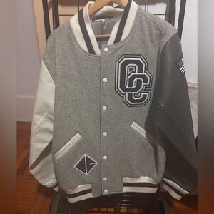 Opening Ceremony Gray and white men varsity Jacket